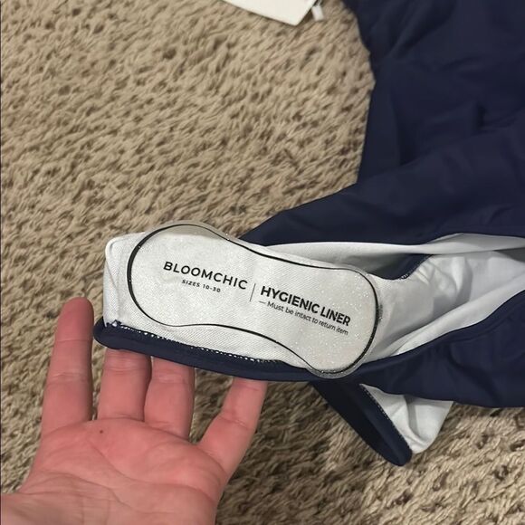 NWT BloomChic Blue One Piece Swimsuit with V-Neck and Textured Design - Picture 8 of 11